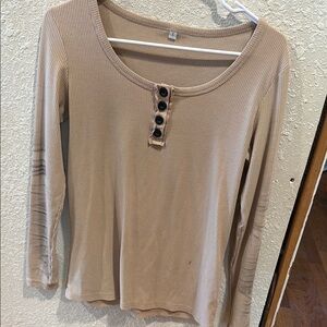 Women's Tan Long Sleeve Henley Top